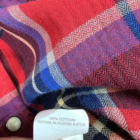 Lucky Brand Mens Medium Red Plaid Pearl Snap Button Front Western Shirt Size XL - Picture 11 of 13